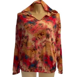 Hoodie Top 1X 2X 3X -Tie Dye Hooded Pullover Banded Hem V-Neck Plus Size Shirt